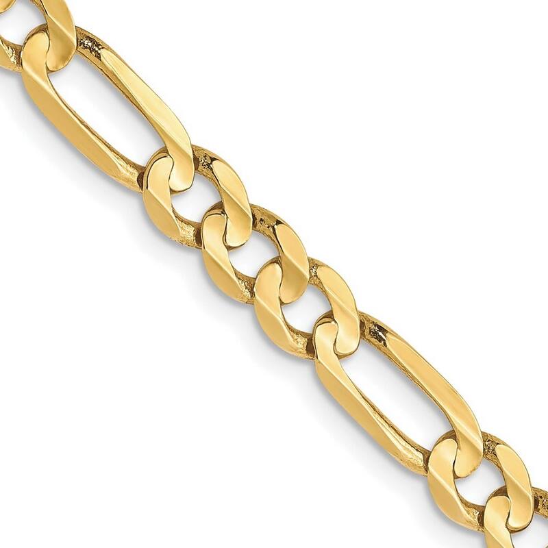Curata 10k Yellow Gold Solid Polished Lobster Claw Closure 4.5mm Light Figaro Chain Bracelet
