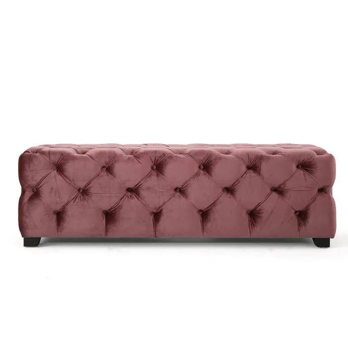 Button-Tufted Ottoman Bench Velvet Bench Upholstered Footrest with Wood Legs and Padded Seat for Living Room, End of Bed