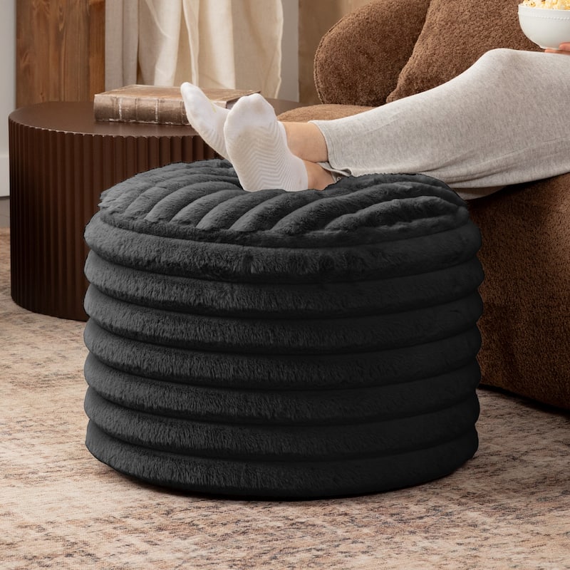 Jaxx Paran Pouf - Fluffy Faux Fur Ottoman for Modern Interior Design - Regular - Black