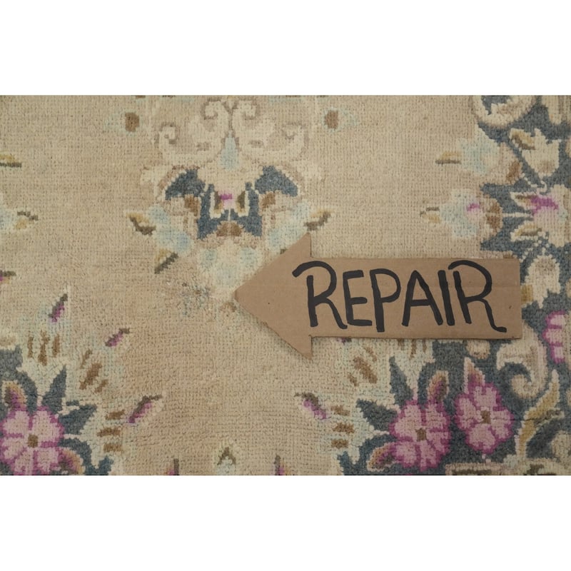 Hand Knotted Oriental 100% Wool Carpet Traditional Floral Beige & Ivories Kerman Runner Rug - 5' 4'' X 2' 3''