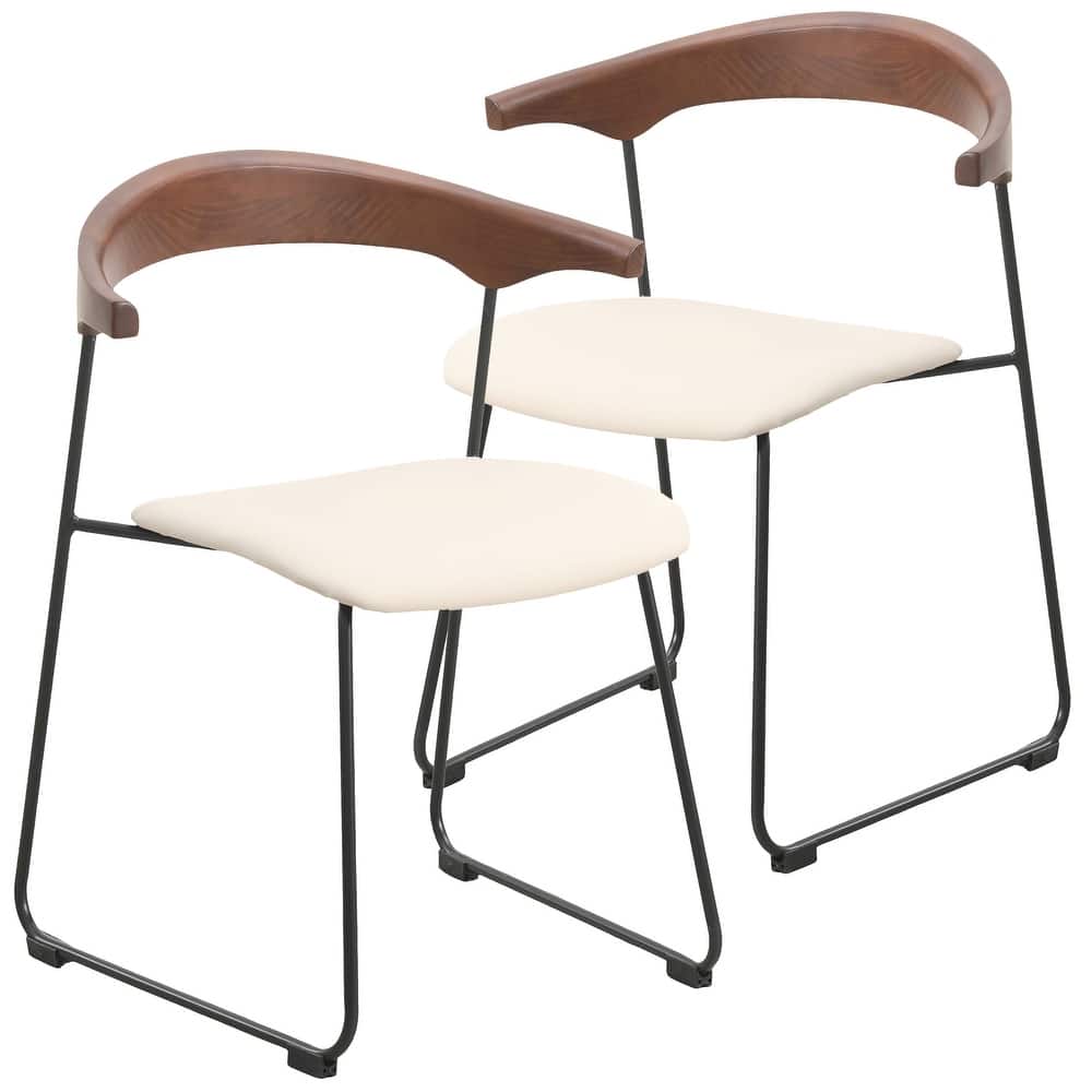 Dining Chair in Leather with Beech Back and Iron Legs Set of 2