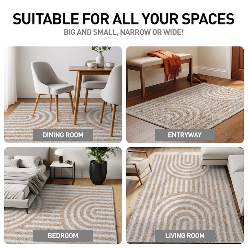 Abstract Arch Shag Rug - Medium Pile, Durable & Easy to Clean - Anthracite Dark Gray