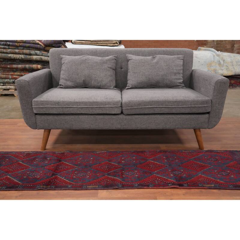 Hand Knotted Oriental 100% Wool Carpet Traditional Tribal Navy Blue & Blues Balouch Runner Rug - 7' 11'' X 1' 10''