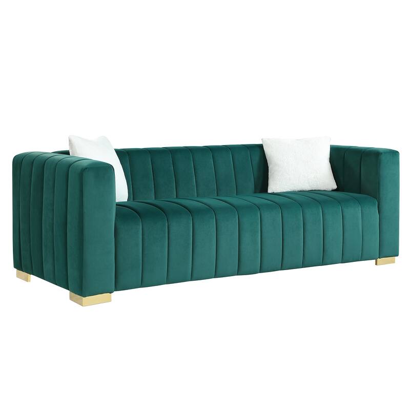 Chesterfield 87.01" Velvet Channel Tufted 3-seater Sofa with Pillows for Living Room