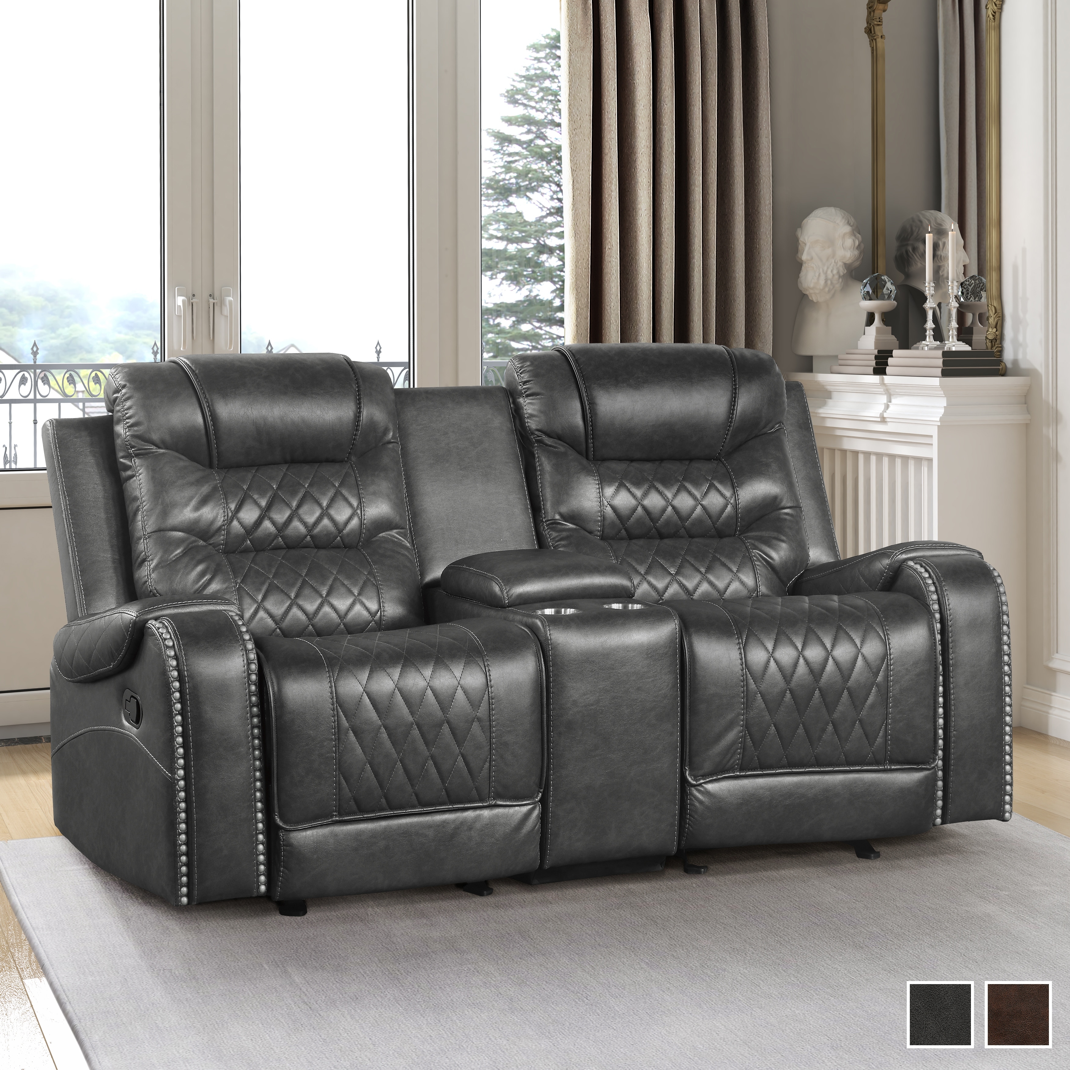 Benzara double glider recliner sale loveseat with center console
