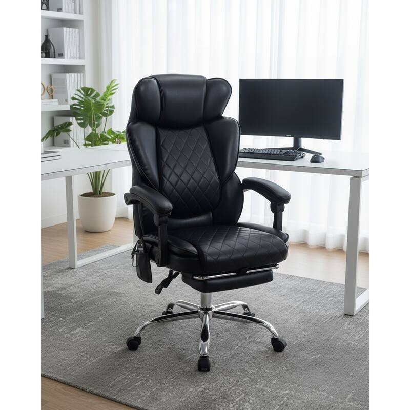 High-Back Executive Office Chair with Vibration Massage & Heat, Wide Reclining Seat and Footrest