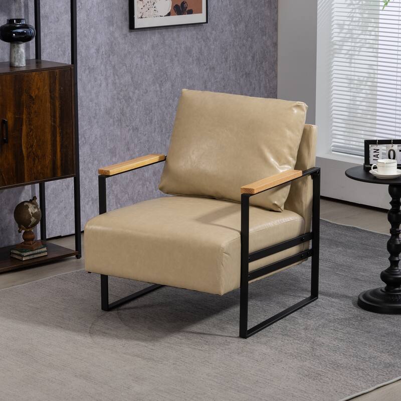 PU Metal Arm Chair - Khaki