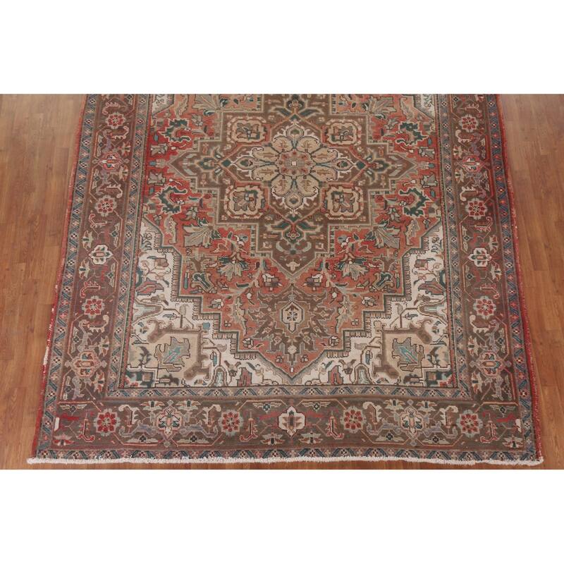 Hand Knotted Oriental 100% Wool Carpet Traditional Medallion Red Heriz Area Rug - 11' 5'' X 8' 5''