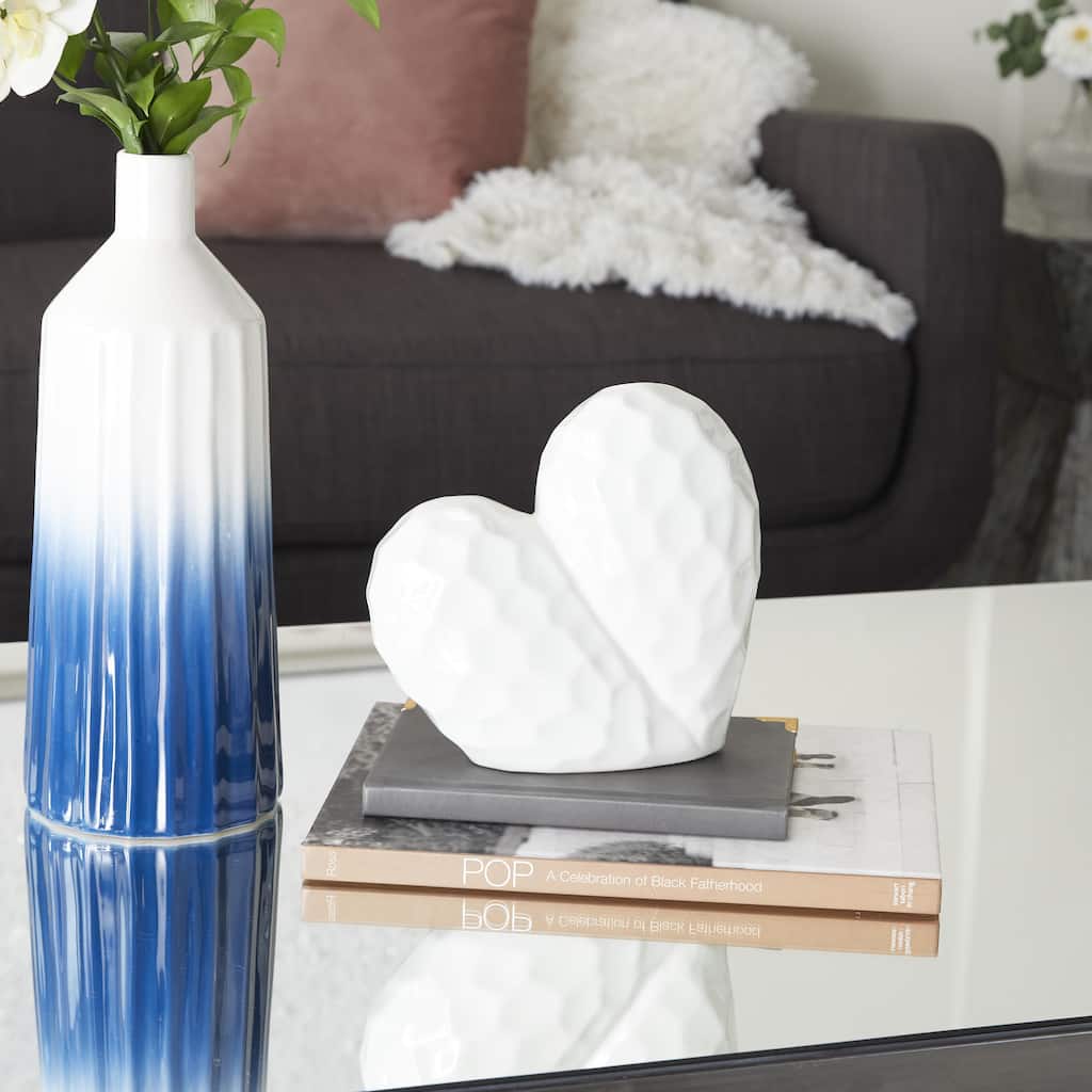 Gold, Black, Silver or White Porcelain Ceramic Dimensional Angled Origami Inspired Heart Decorative Sculpture