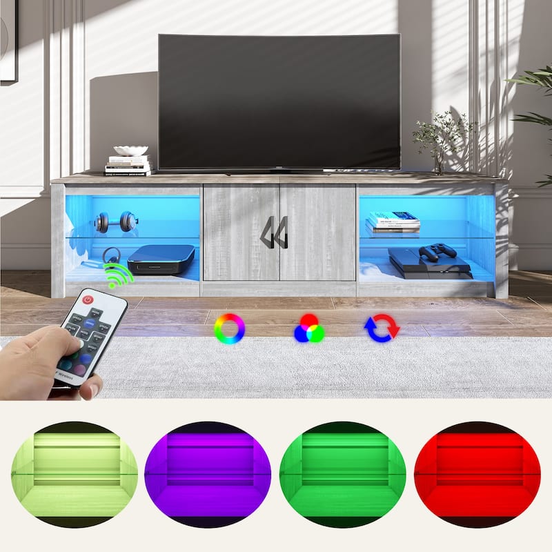 70 inch TV Stand 20 Color RGB Light Entertainment Center