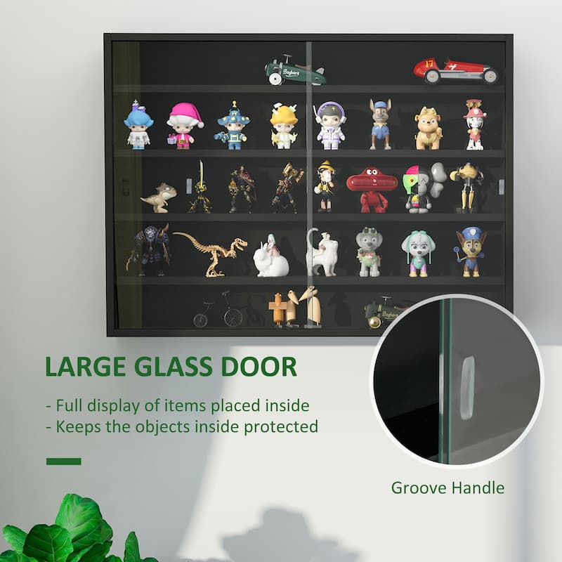 5-Tier Wall-Mounted Glass Display Case with Adjustable Shelves