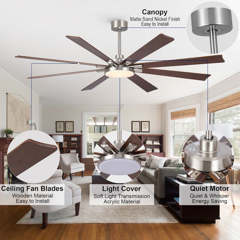 Gabriel 72 in. Indoor Black PlyWood Smart Ceiling Fan with Integrated LED, Works with Alexa/Google