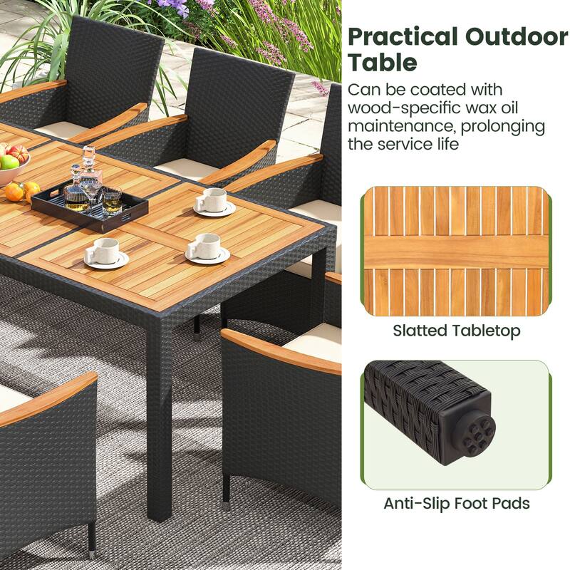 Costway 9 PCS Outdoor Dining Set with Acacia Wood Tabletop, Umbrella - See Details
