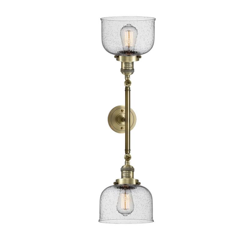 Innovations Lighting Large Bell 2 Light 23" Wide Bathroom Vanity Light - Antique Brass / Seedy
