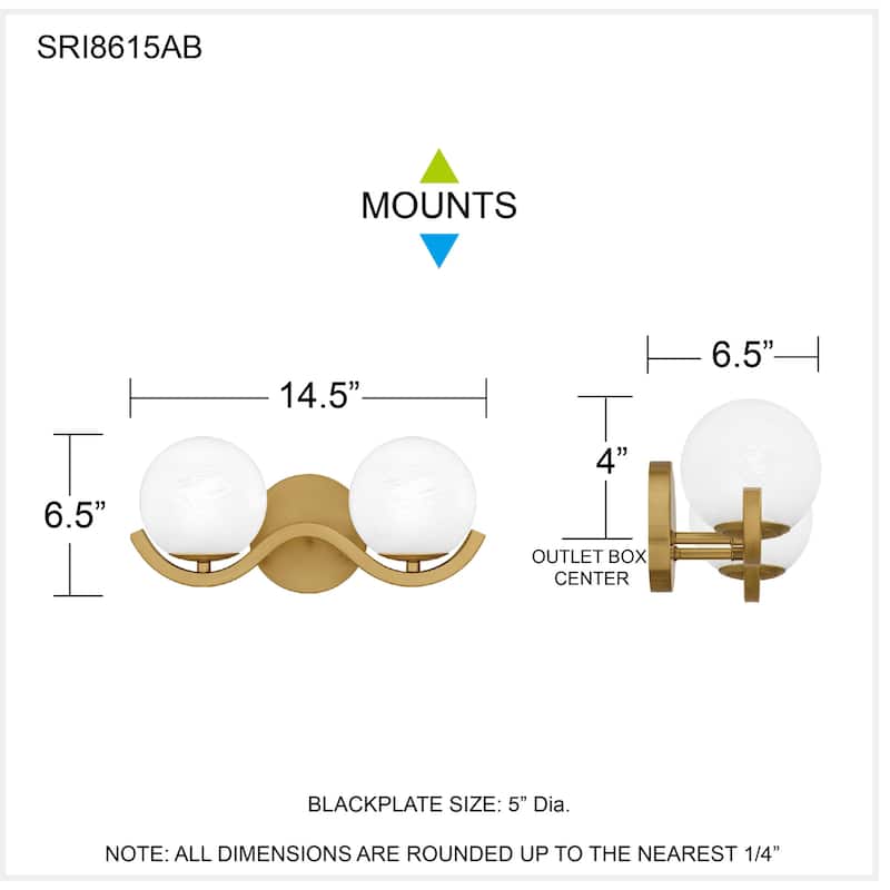 Spherical 2-Light Aged Brass Bath Light
