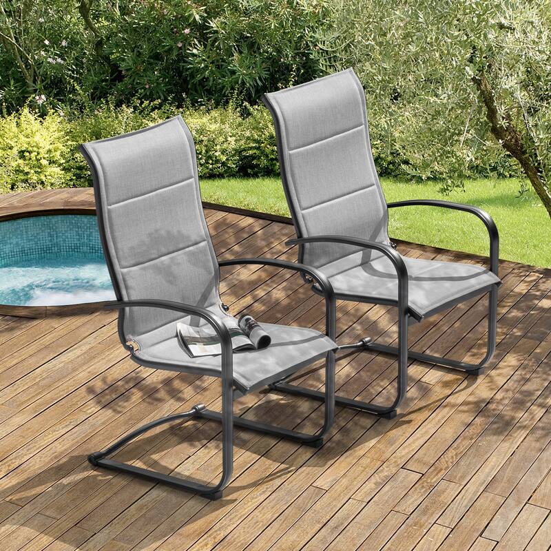 Textilene Patio Dining Chair Set of 2, Powder-coated Iron Frame, Gray