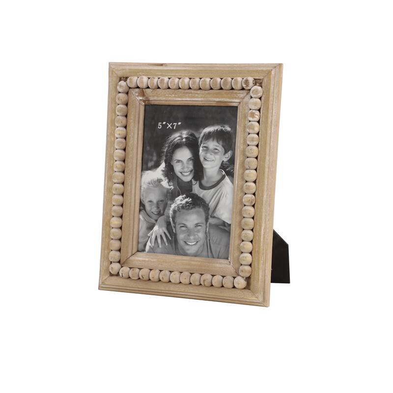 Light Brown Wood Beaded 1 Slot Photo Frame - 8 x 1 x 10