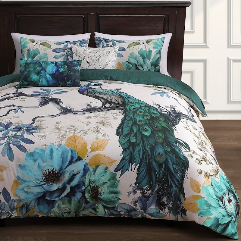 Bebejan Peacock Jardin 100% Cotton Sateen 5 Piece Reversible Comforter Set