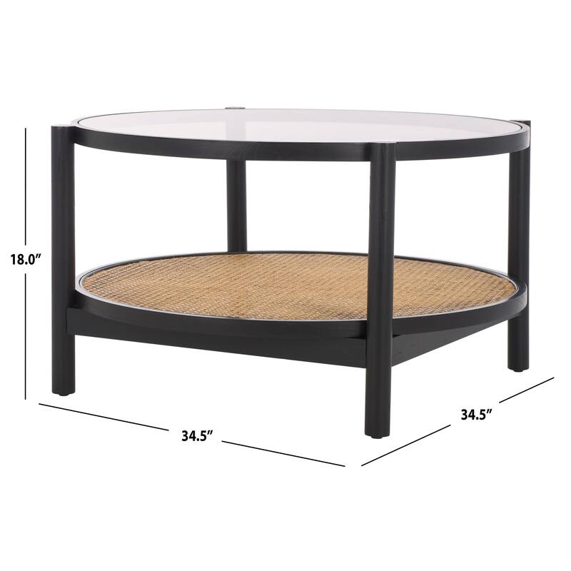 SAFAVIEH Couture Karyna 2-Tier Rattan/Glass Coffee Table - 35"W x 35"D x 18"H