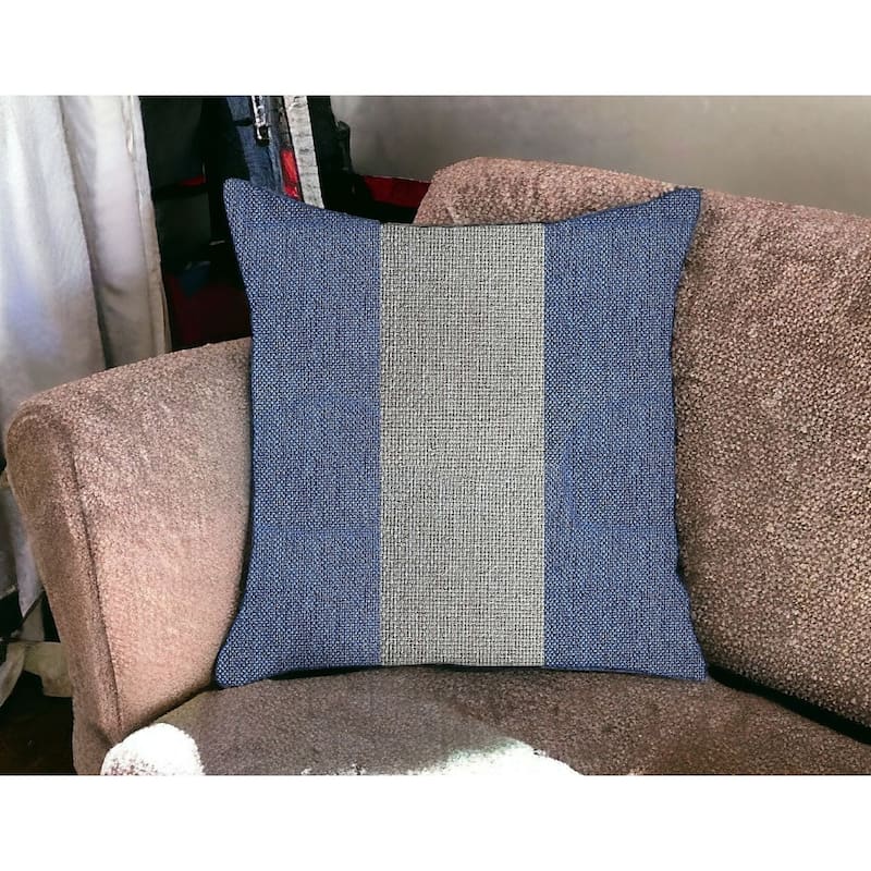HomeRoots 18" X 18" Grey And Blue Geometric Zippered Handmade Polyester Throw Pillow Cover