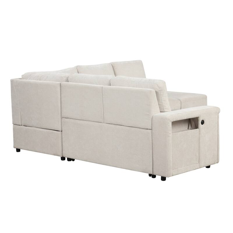 L-shaped Padded Modular Sofa w/Storage Space,USB Ports & Cup Holders
