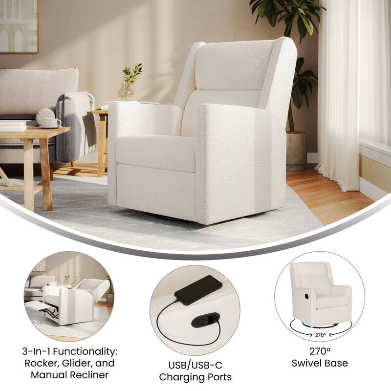 Manual Rocking Recliner-270° Swivel and USB/USB-C Charging Ports