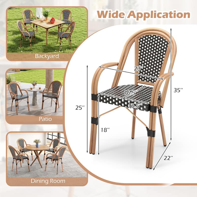 Gymax Outdoor French Bistro Chairs 2 PCS w/ Armrests Galvanized Metal