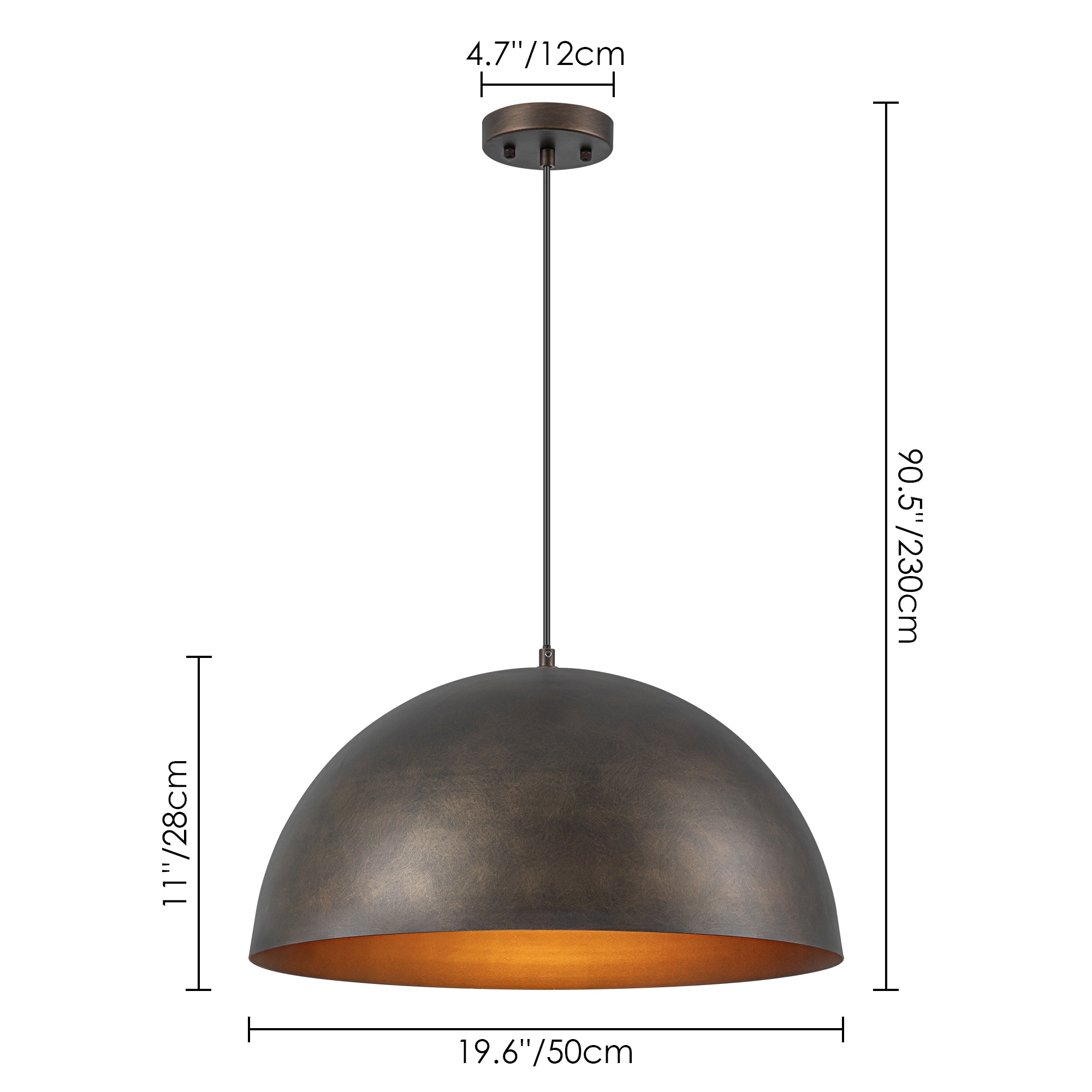 1-Light Industrial Vintage Oversized Dome Pendant Light for