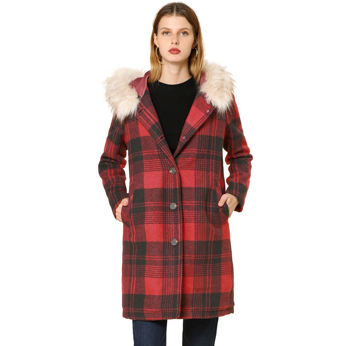 detachable faux fur collar coat