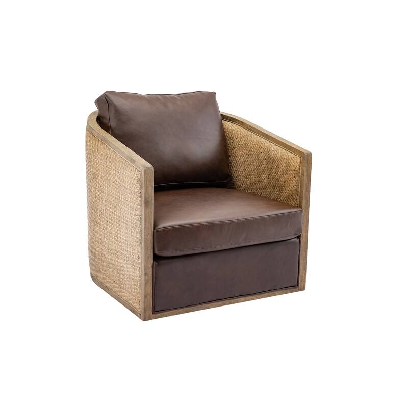 High Back 360 Degree Swivel Barrel Chairs, Leather Material Leisure Arm Chair Living Room Comfy Round Accent Sofa Chair