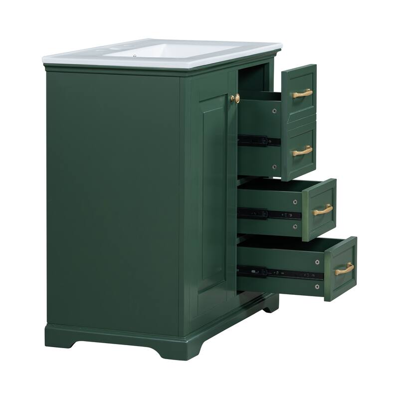 30 inch MDF Bathroom Vanity with Sink, One Package, Green Bathroom Cabinet with Drawers