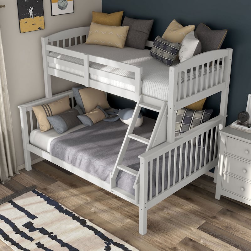 Furniture of America Hayes Twin over Full Solid Wood Detachable Bunk Bed with Ladder