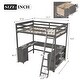 preview thumbnail 7 of 15, Full Size Loft Bed with U-shaped Desk and Storage Shelves,Minimalist Design