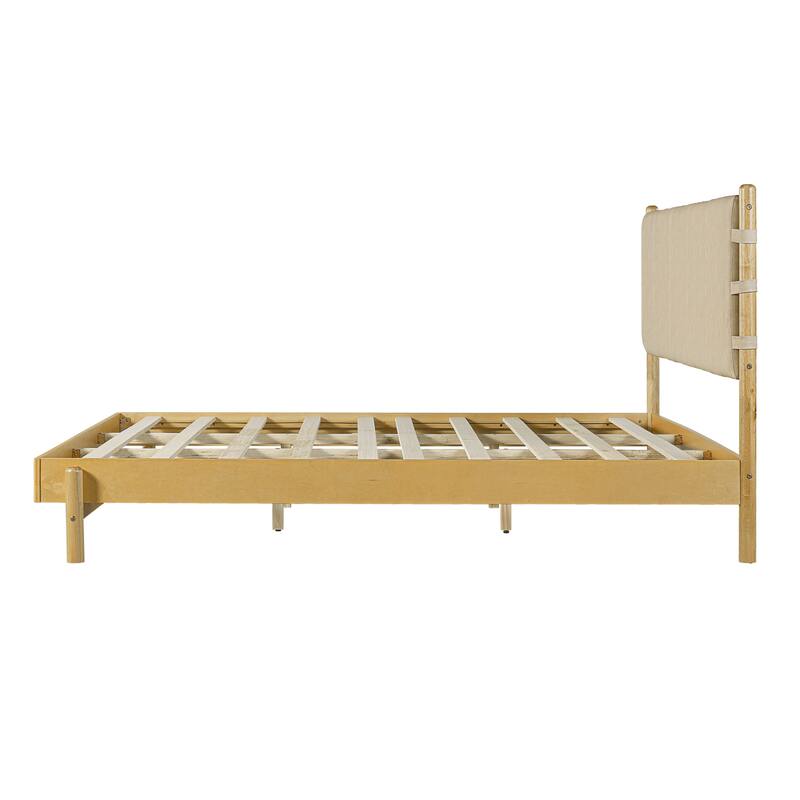 Modern Solid Wood Bed Frame Set with 2 Nightstands, Low Profile Platform Bed with Headboard and Matching Bedside Tables