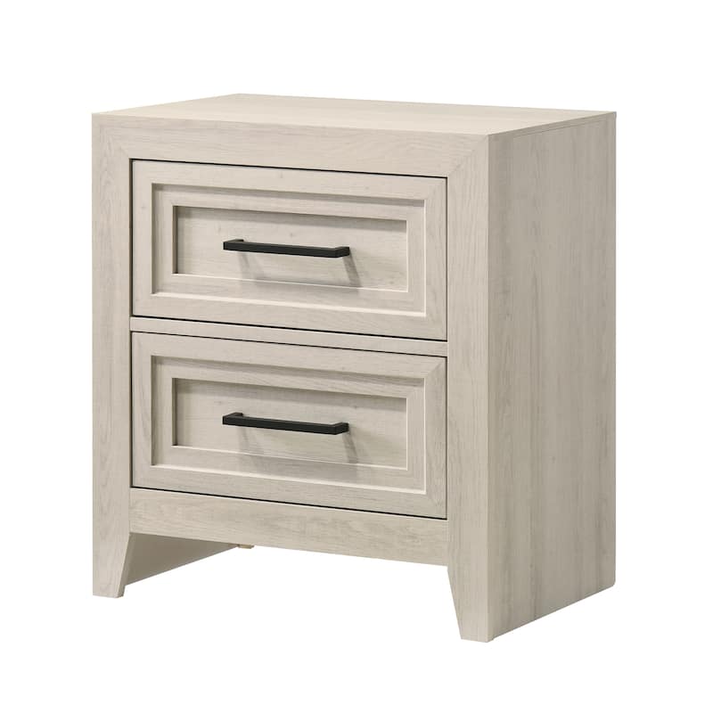 1pc Contemporary Two Drawer Nightstand Geometric Design Off-White Finish Wooden Furniture - Off White