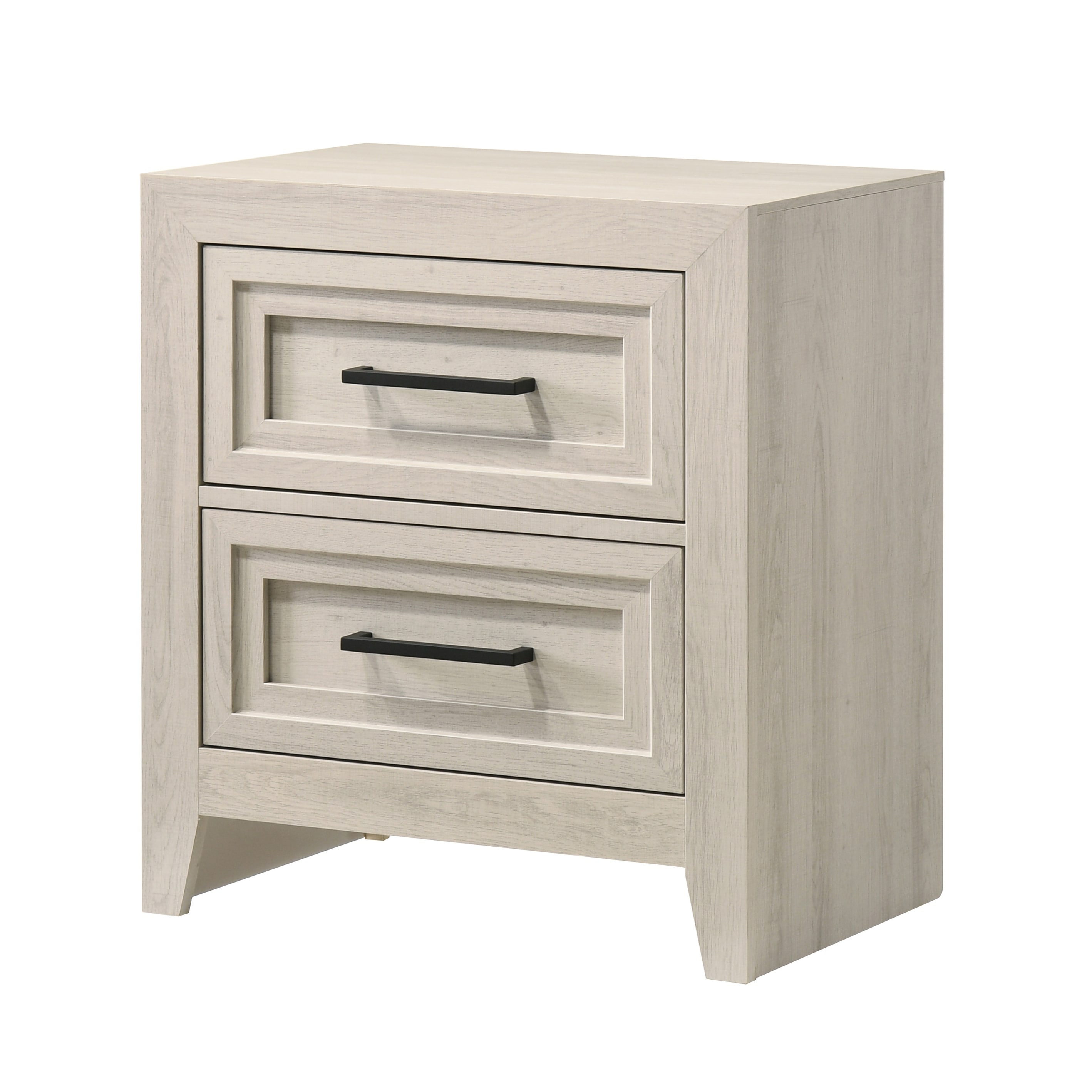1pc Contemporary Two Drawer Nightstand Geometric Design Off-White Finish Wooden Furniture