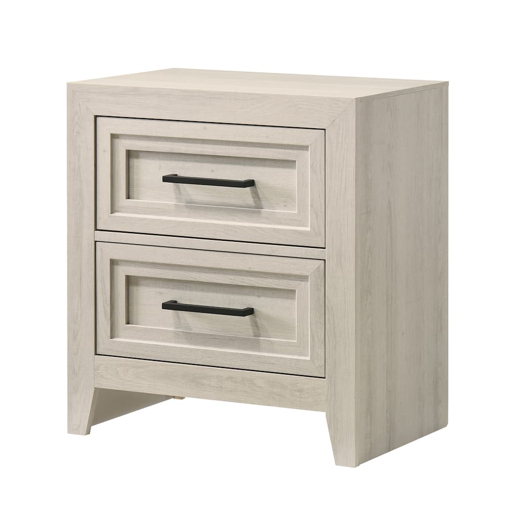 Contemporary Two Drawer Nightstand with Geometric Design and Off-White Finish
