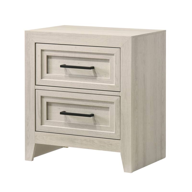 Contemporary Two Drawer Nightstand with Geometric Design and Off-White Finish - Off White