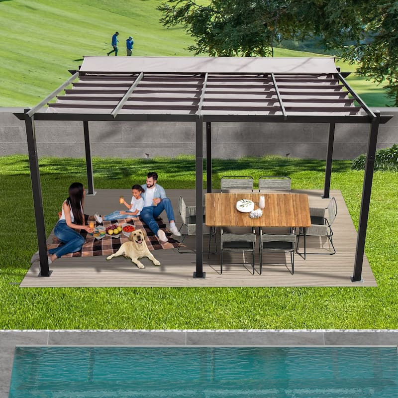 11 X 16 FT Outdoor Living Outdoor Retractable Pergola with Weather-Resistant Canopy Aluminum Garden Pergola Patio Grill Gazebo - 190.80"L X 132.00"W X 100.44"H