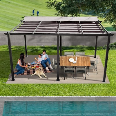 11 X 16 FT Outdoor Retractable Pergola with Weather-Resistant Canopy Aluminum Garden Pergola Patio Grill Gazebo for Courtyard