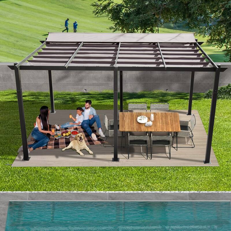 11x16 FT Retractable Aluminum Pergola with Weather-Resistant Canopy for Outdoor Living - Grey