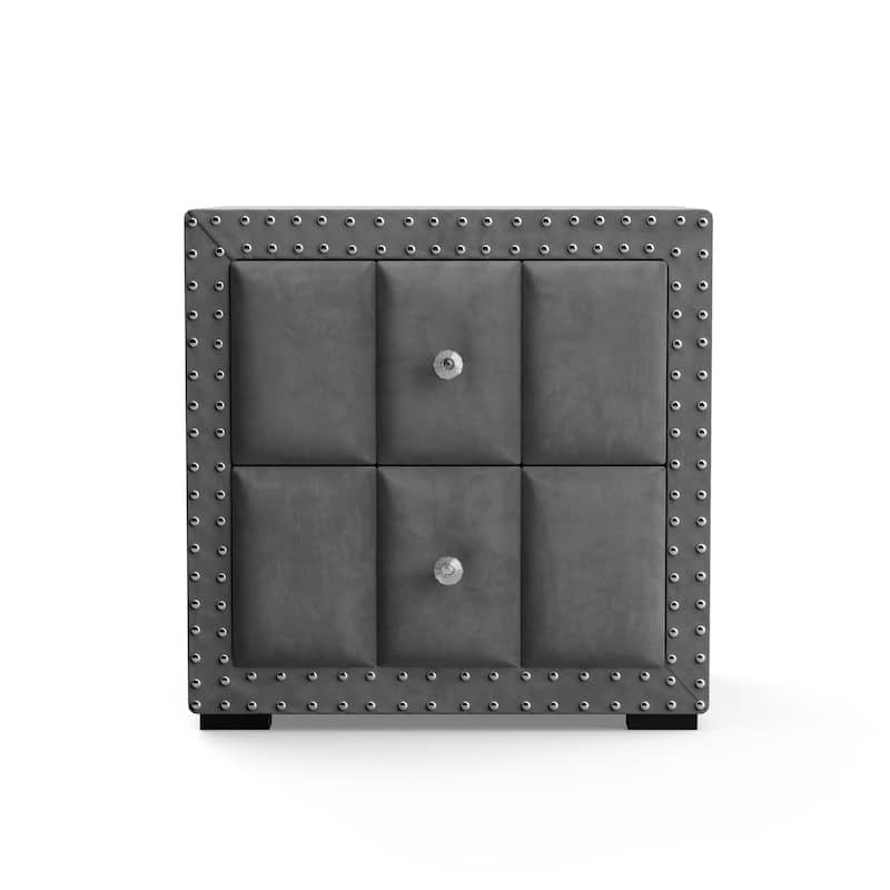 247 Shop At Home Fynor Modern Velvet 2-Drawer Nightstand