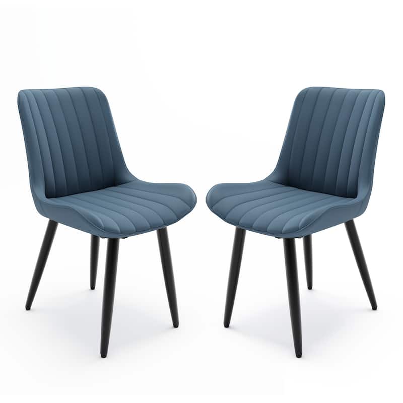 Set of 2 Modern PU Leather Dining Chairs with Thick Cushions & Metal Legs, Armless Faux Leather Side Chairs for Kitchen - Blue