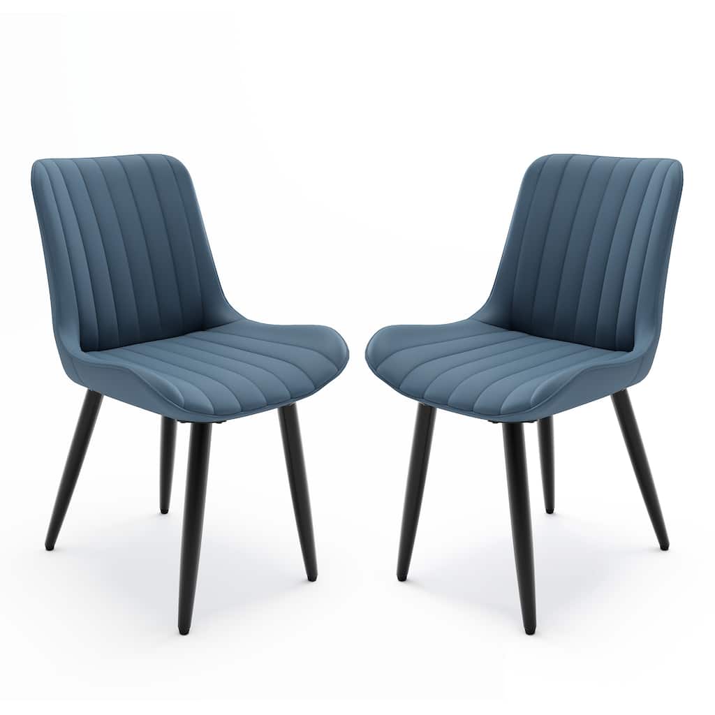 Set of 2 Modern PU Leather Dining Chairs with Thick Cushions & Metal Legs, Armless Faux Leather Side Chairs for Kitchen