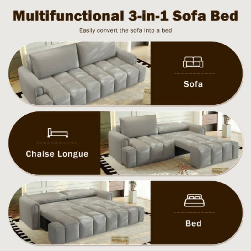 90.2 Inch King 3-in-1 Sleeper Sofa with Seat Storage, Modern 4-Seater Convertible Teddy Fabric Couch