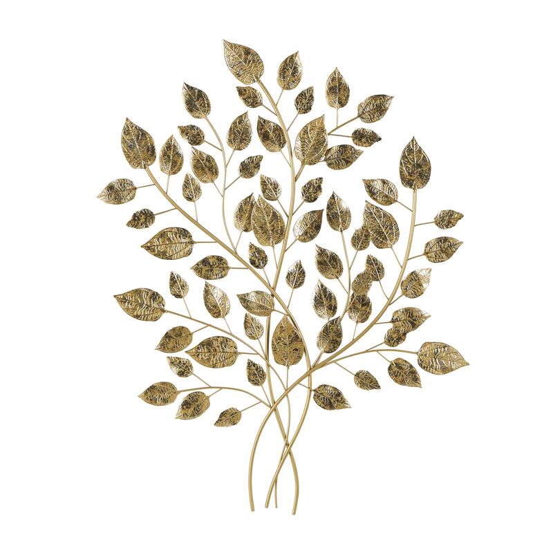 Athens Gold Leaves 33" High Iron Wall Art - N/A