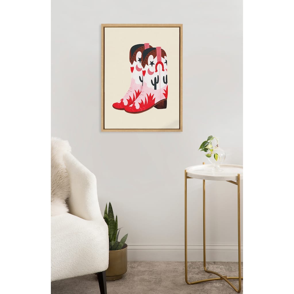 Kate and Laurel Sylvie Cowgirl Boots Framed Canvas by Tània García