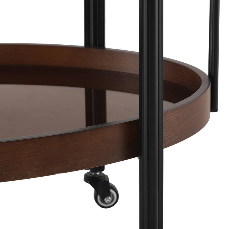 Christopher Knight Home - Leontius Wooden Iron Bar Cart with Tempered Glass Shelves and Smooth Mobility
