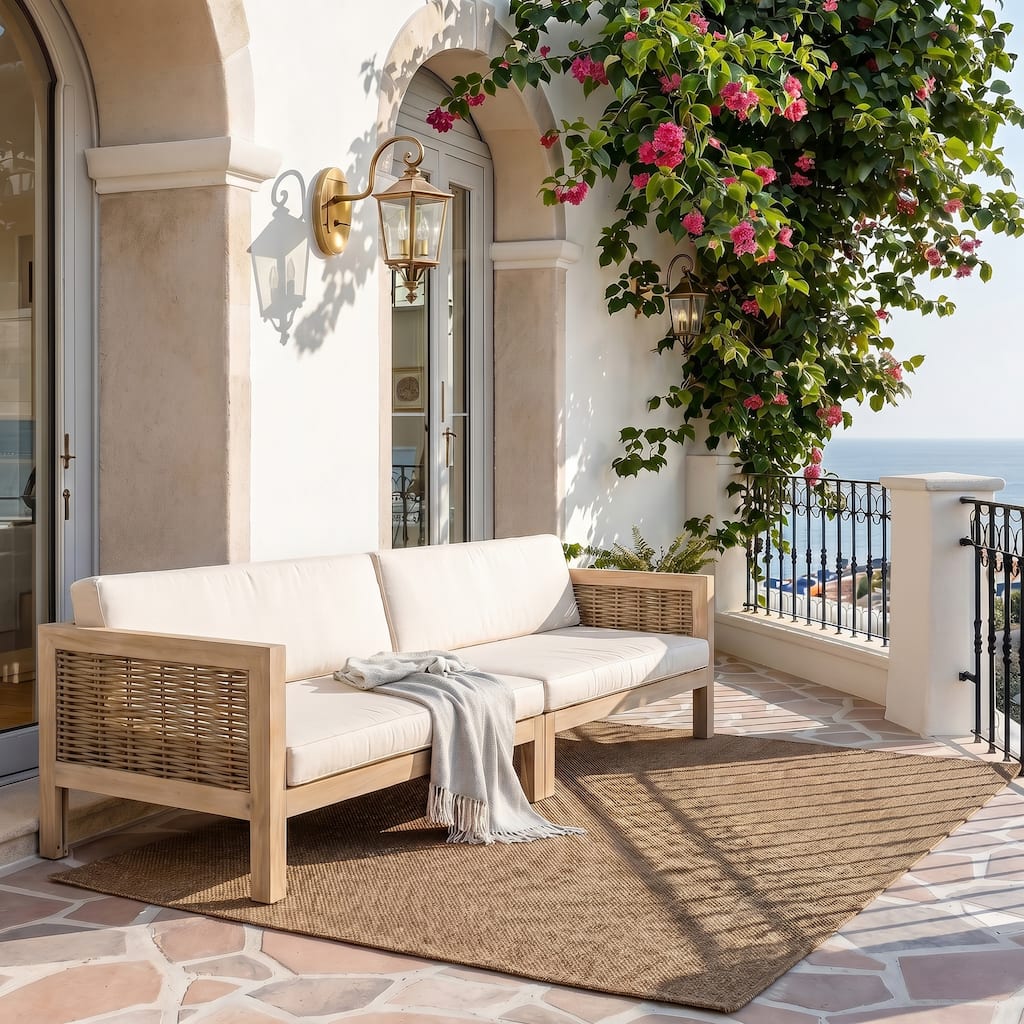 Christopher Knight Home - Valerie Outdoor Sectional Sofa Set with Acacia Wood, Wicker Accents, and Water-Resistant Cushions