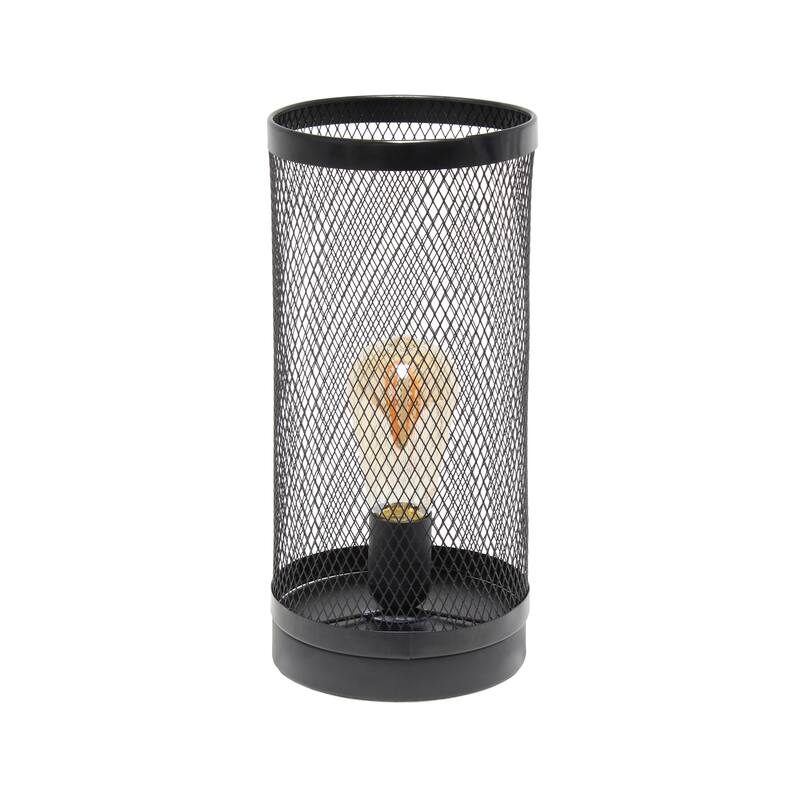 12.75" Industrial Mesh Cylinder Table Lamp, Modern Accent Lighting For Living Room, Entryway, Bedroom, Office, Black